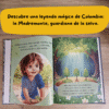 Doble página del cuento mostrando ilustraciones soñadoras en la selva con el niño como protagonista.