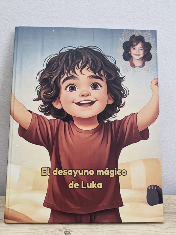 Portada del cuento personalizado "El desayuno mágico" con ilustración y nombre del niño