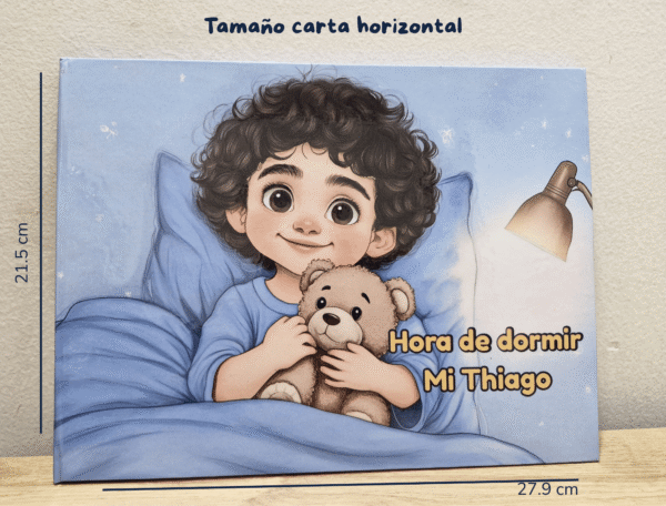 Portada del libro infantil personalizado "Hora de Dormir" con ilustración tierna y mágica.