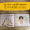 Ilustración interna del cuento con nubes de colores y ríos de caramelos, parte de la historia personalizada.