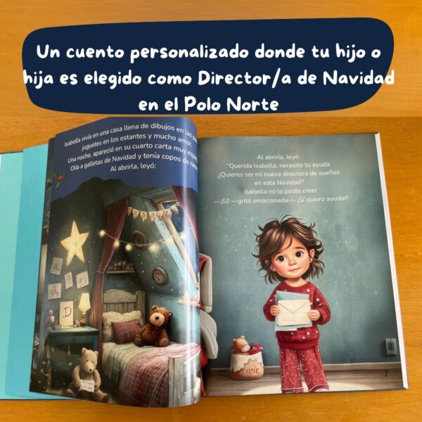 libro-abierto-cuento-navidad-preparativos-regalos : Libro abierto con escenas mágicas del Polo Norte y preparativos de regalos para la Navidad