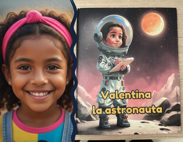 libro-personalizado-la-astronauta-portada Portada del cuento infantil personalizado “La Astronauta” con temática espacial y cósmica